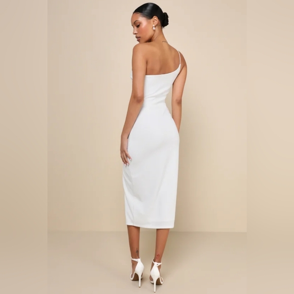 NWOT Lulu's White One Shoulder Midi Dress Size Medium=6/8 - Picture 3 of 6